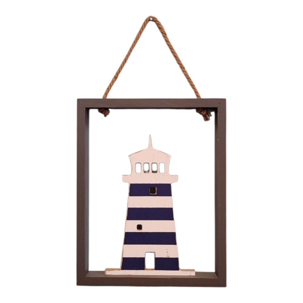 Nautical Lighthouse Wall Hanging Decor - Blue White and Gray